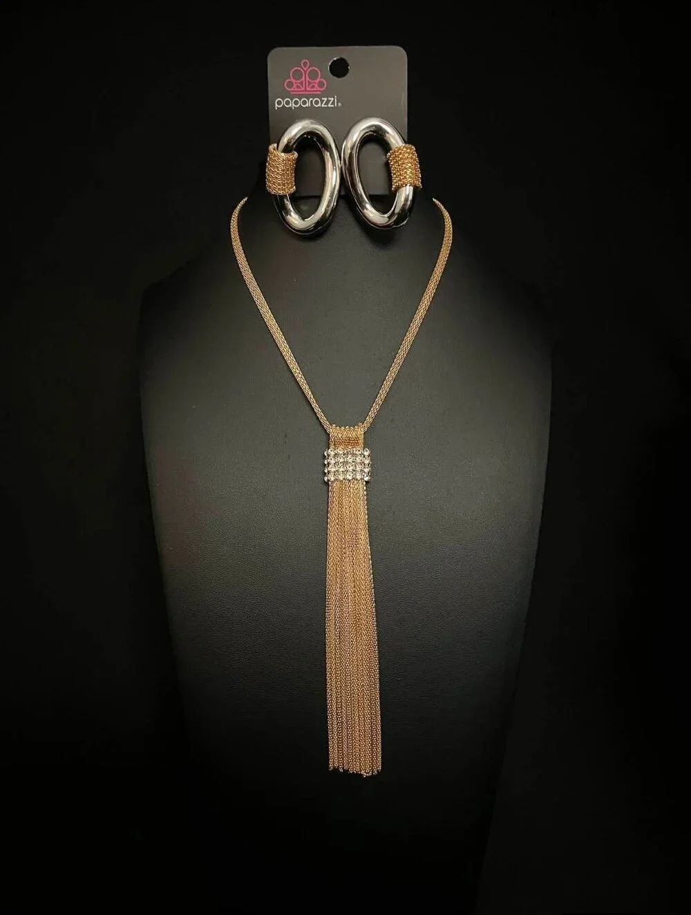 paparazzi Rose Gold Tassel Pendant Necklace with Silver Hoop Accent Earrings